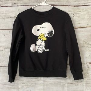 Peanuts Snoopy & Woodstock Small Black Crewneck Sweatshirt